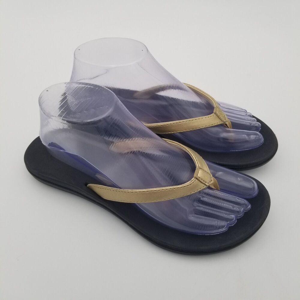 Olu'Kai Ho'opio Girls Flip Flop Thong Sandal Gold/Black Women's Size 8